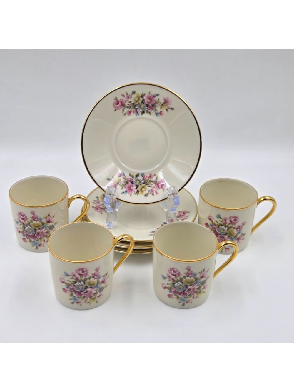 Kuba Porzellan Horst Kuba Set of 4 Espresso Demitasse Cup Saucer Gold Trim - Picture 2 of 13